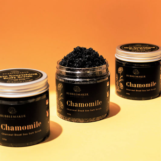 Natural Skin Nourishing Dead Sea Salt Body Scrub- Activated Charcoal Chamomile
